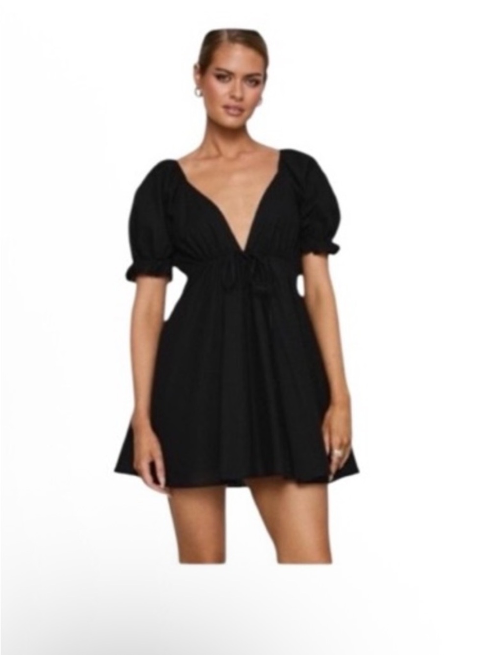 Princess Polly black Blissful tie back  mini cotton dress size 4